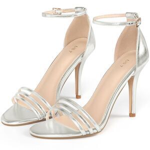 Strappy Heels Ankle Strap Stiletto Heel Sandals for Women Silver